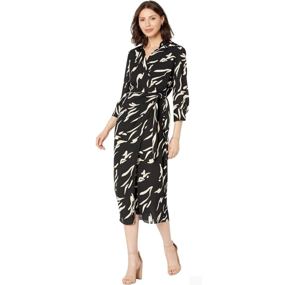Donna Morgan Long Sleeve Abstract Wrap Dress
